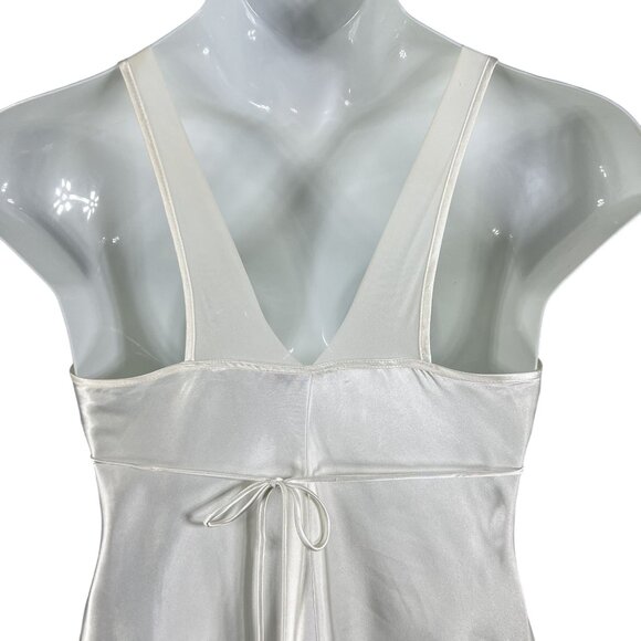 Linea Donatella Womens M White Cream Lace Coquette Satin Slip Dress Chiffon Trim - Picture 5 of 16